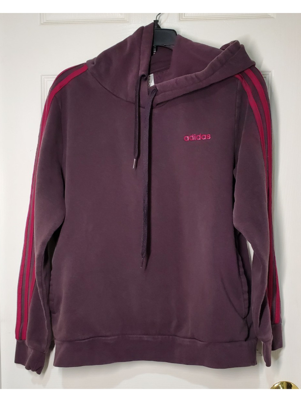 Adidas Women’s Large Hoodie Sweatshirt Purple Maroon w/ Red Stripes GD4318